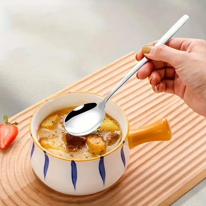 12-Piece Stainless Steel Korean Teaspoon Set, 7.28-Inch Durable Soup Spoons, Mirror-Polished and Dishwasher Safe Tableware, Ideal for Rice, Cream Soups, Desserts, and Oatmeal for Home and Restaurant Use