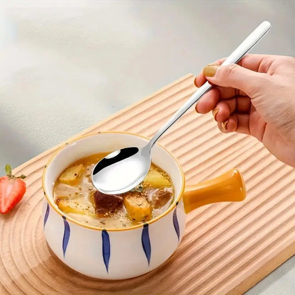 12-Piece Stainless Steel Korean Teaspoon Set, 7.28-Inch Durable Soup Spoons, Mirror-Polished and Dishwasher Safe Tableware, Ideal for Rice, Cream Soups, Desserts, and Oatmeal for Home and Restaurant Use