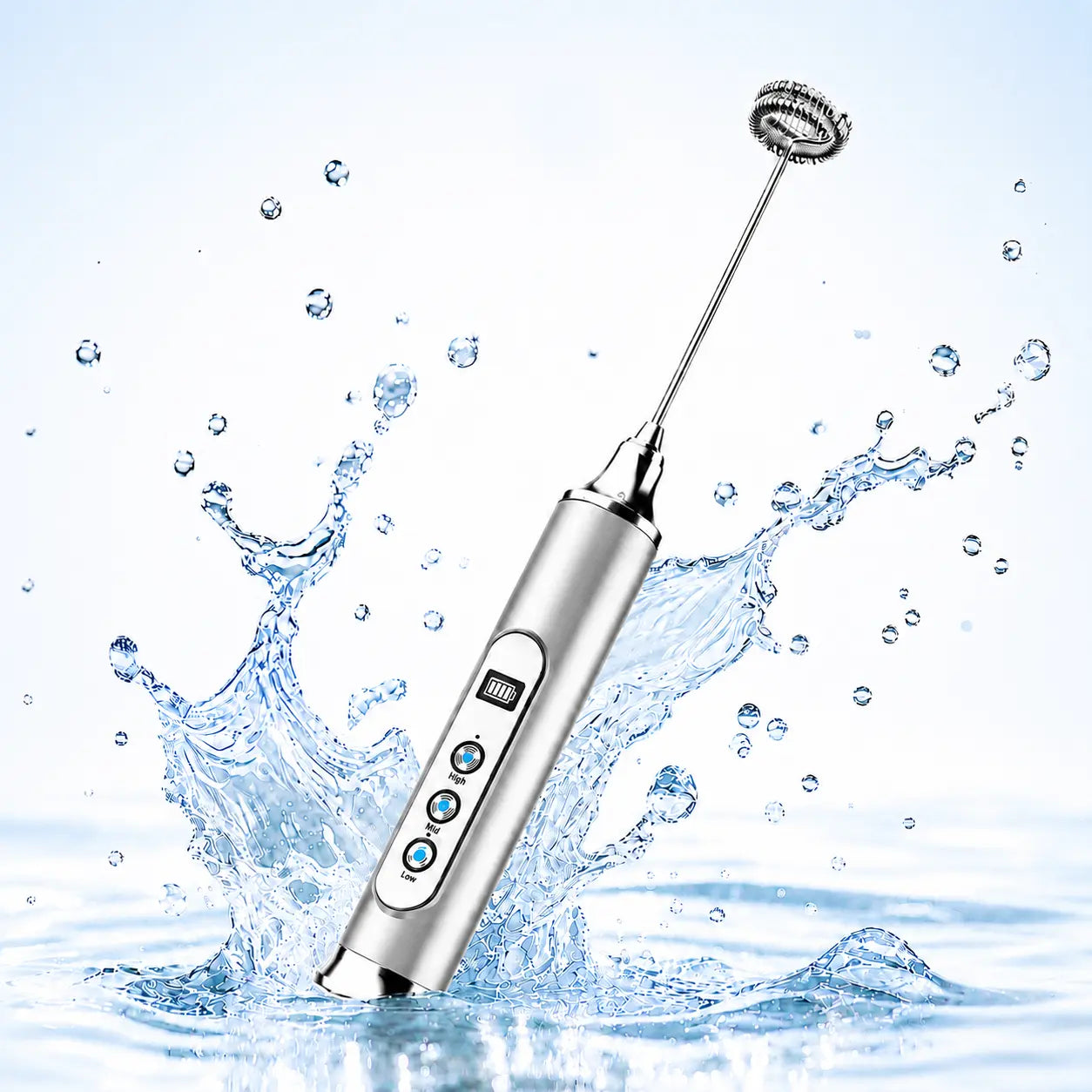 ODIFORGO Advanced IPX6 Waterproof Rechargeable Milk Frother with 3-Speed Settings, LED Display, and 3 Interchangeable Whisks for Coffee, Latte, Cappuccino, Matcha, Eggs, Cream, and Protein Shakes