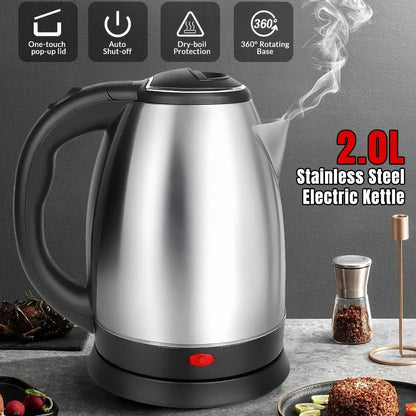 2-Liter Stainless Steel Electric Tea Kettle with Fast Boiling, Automatic Power-Off, and Dry-Burn Protection - Ideal Gift for Father's Day
