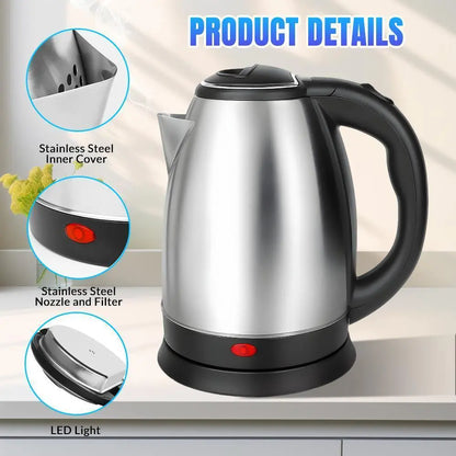 2-Liter Stainless Steel Electric Tea Kettle with Fast Boiling, Automatic Power-Off, and Dry-Burn Protection - Ideal Gift for Father's Day
