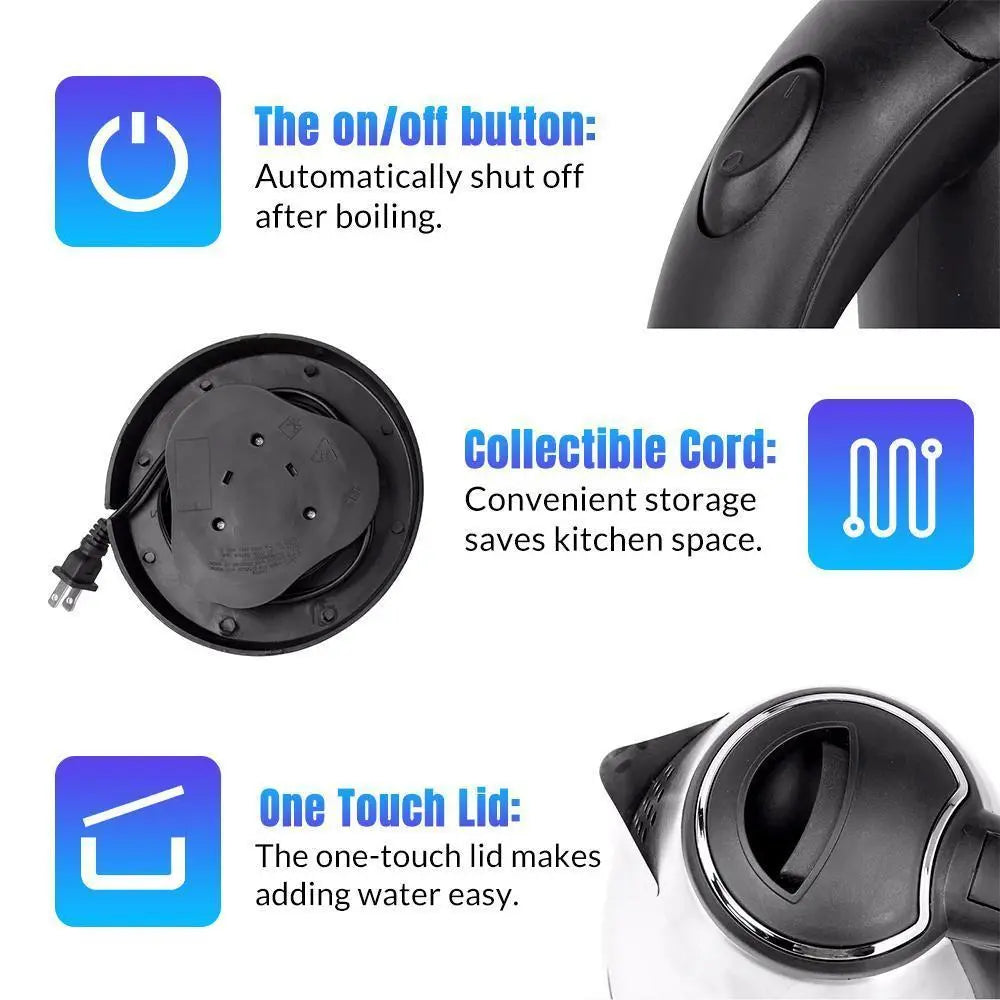 2-Liter Stainless Steel Electric Tea Kettle with Fast Boiling, Automatic Power-Off, and Dry-Burn Protection - Ideal Gift for Father's Day
