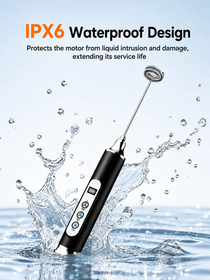 ODIFORGO Advanced IPX6 Waterproof Rechargeable Milk Frother with 3-Speed Settings, LED Display, and 3 Interchangeable Whisks for Coffee, Latte, Cappuccino, Matcha, Eggs, Cream, and Protein Shakes