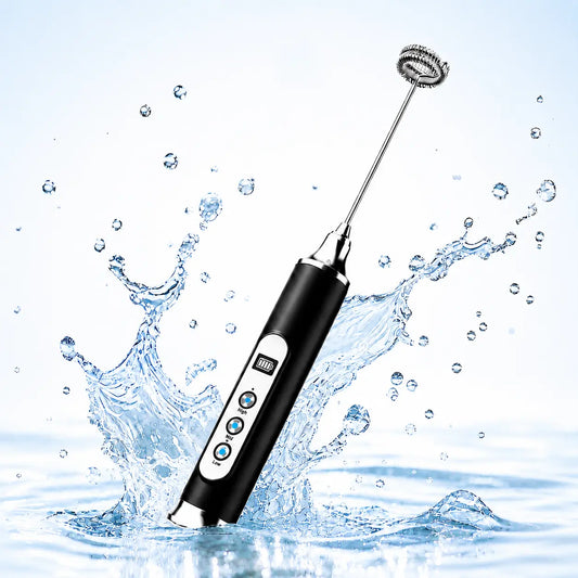 ODIFORGO Advanced IPX6 Waterproof Rechargeable Milk Frother with 3-Speed Settings, LED Display, and 3 Interchangeable Whisks for Coffee, Latte, Cappuccino, Matcha, Eggs, Cream, and Protein Shakes