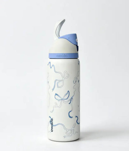 Owala 32 oz Coquette Blue Bow Insulated Stainless Steel Water Bottle - Leakproof Travel Mug with 24-Hour Cold Retention, Elegant Portable Flask for Summer Use