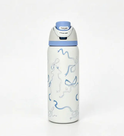 Owala 32 oz Coquette Blue Bow Insulated Stainless Steel Water Bottle - Leakproof Travel Mug with 24-Hour Cold Retention, Elegant Portable Flask for Summer Use