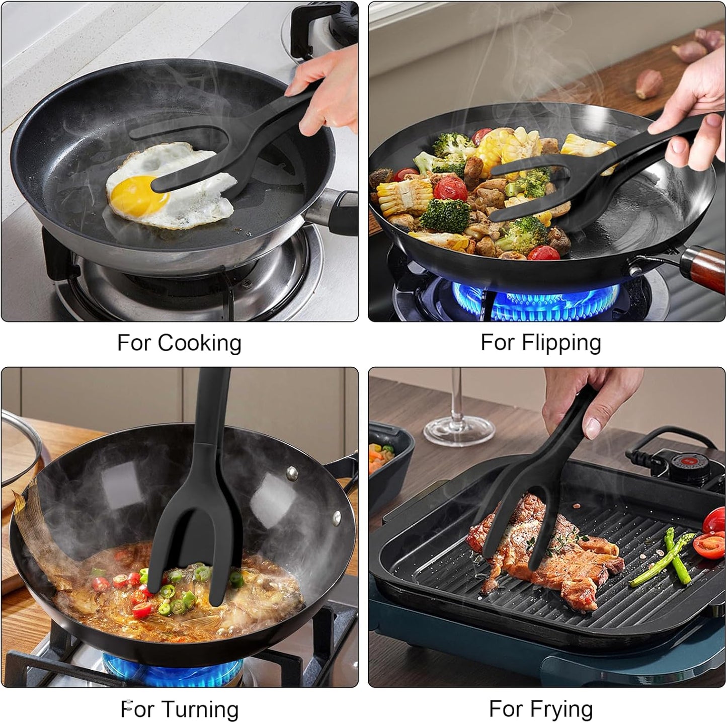 High Heat Resistant BPA-Free Silicone Spatulas and Tongs Set - Ideal Kitchen Utensils for Non-Stick Frying Pans, Perfect for Cooking Fish, Eggs, and Pancakes