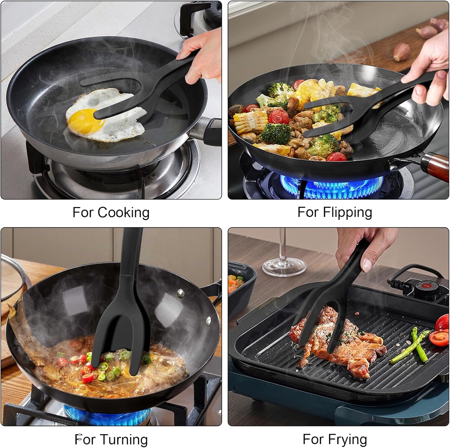 High Heat Resistant BPA-Free Silicone Spatulas and Tongs Set - Ideal Kitchen Utensils for Non-Stick Frying Pans, Perfect for Cooking Fish, Eggs, and Pancakes