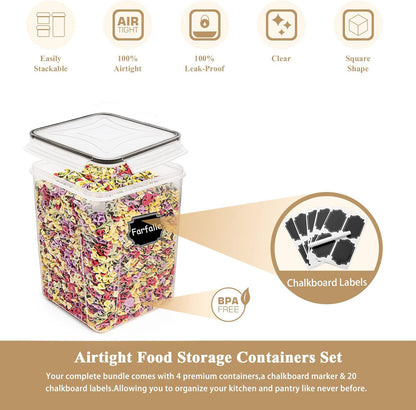 Large 5.2L (175oz) BPA-Free Airtight Food Storage Containers - Set of 4 for Flour, Sugar, and Baking Supplies with 20 Labels