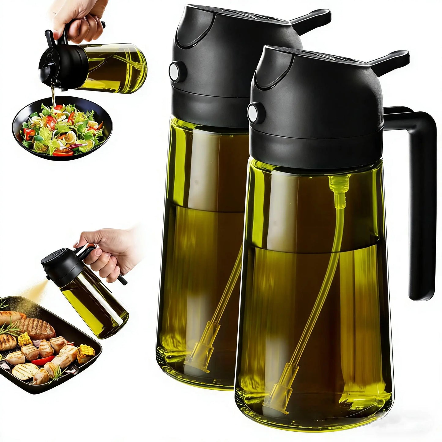 Olive Oil Sprayer Dispenser Bottles - 16 Oz (470 Ml) - Set of 2 - Ideal for Kitchen and Air Fryer Use with Labels