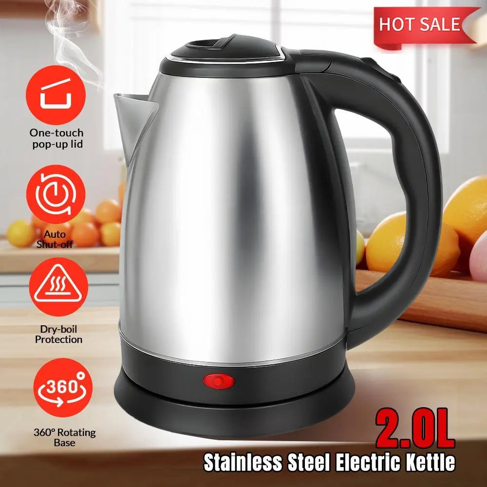 2-Liter Stainless Steel Electric Tea Kettle with Fast Boiling, Automatic Power-Off, and Dry-Burn Protection - Ideal Gift for Father's Day