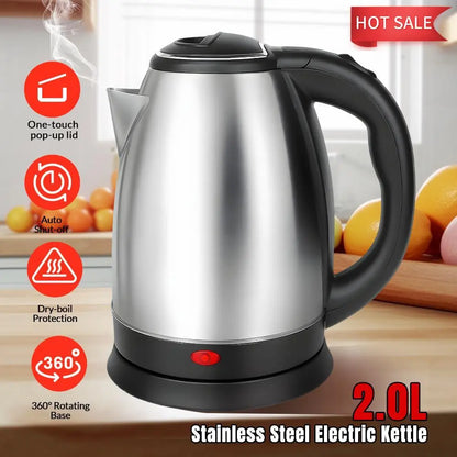 2-Liter Stainless Steel Electric Tea Kettle with Fast Boiling, Automatic Power-Off, and Dry-Burn Protection - Ideal Gift for Father's Day