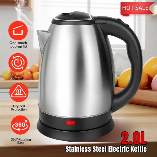 2-Liter Stainless Steel Electric Tea Kettle with Fast Boiling, Automatic Power-Off, and Dry-Burn Protection - Ideal Gift for Father's Day