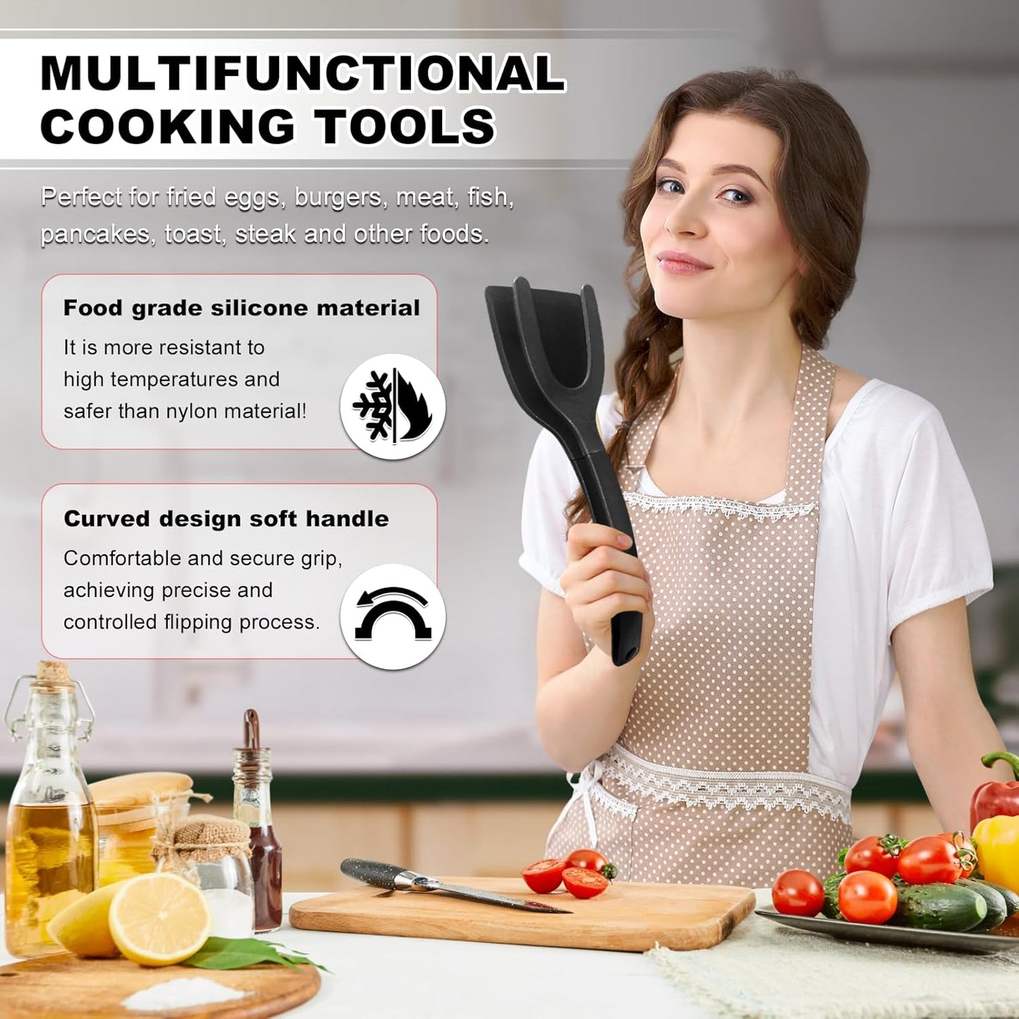 High Heat Resistant BPA-Free Silicone Spatulas and Tongs Set - Ideal Kitchen Utensils for Non-Stick Frying Pans, Perfect for Cooking Fish, Eggs, and Pancakes