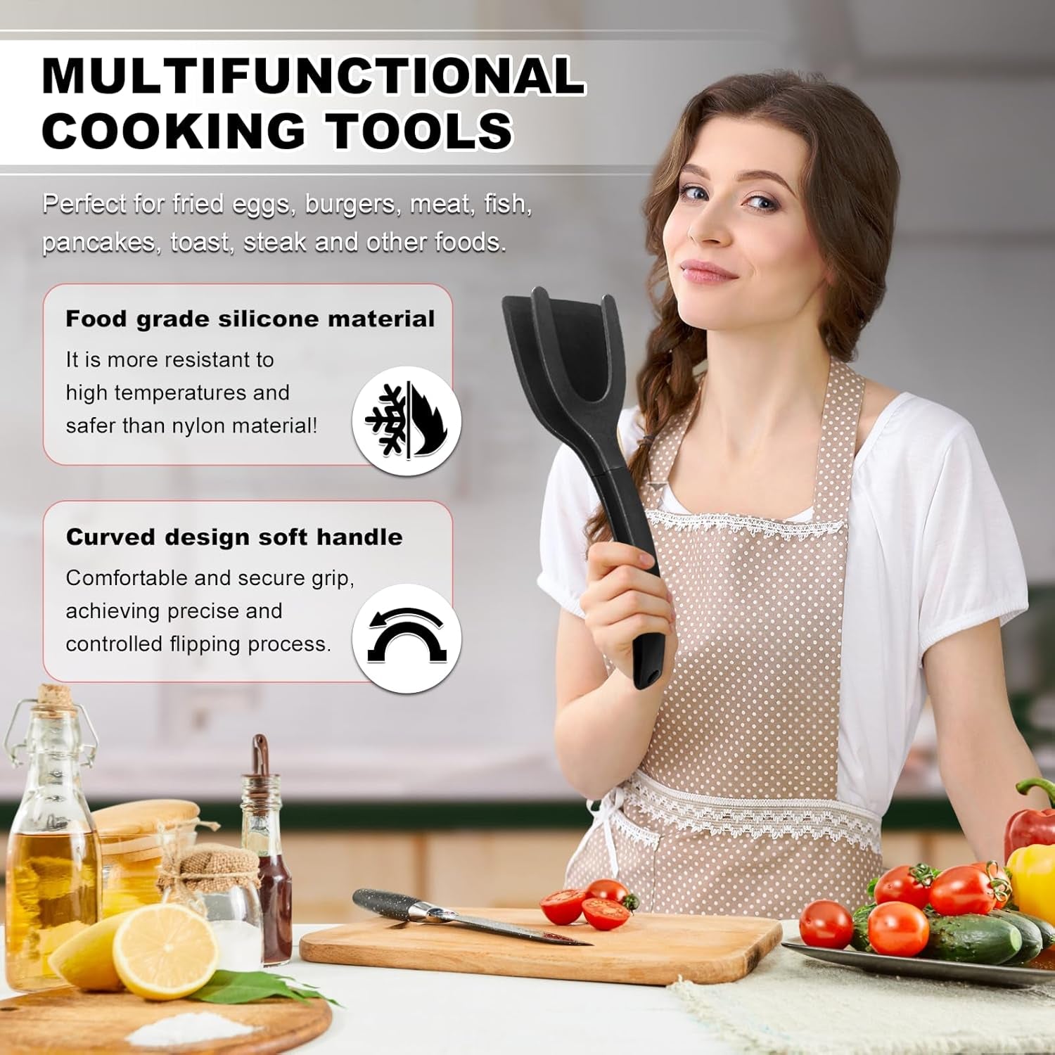 High Heat Resistant BPA-Free Silicone Spatulas and Tongs Set - Ideal Kitchen Utensils for Non-Stick Frying Pans, Perfect for Cooking Fish, Eggs, and Pancakes