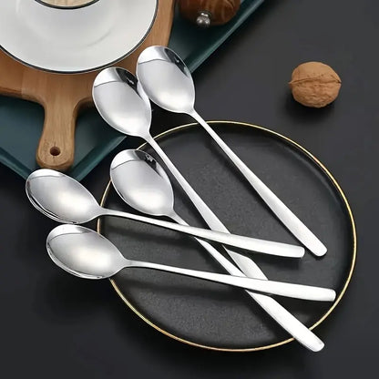 12-Piece Stainless Steel Korean Teaspoon Set, 7.28-Inch Durable Soup Spoons, Mirror-Polished and Dishwasher Safe Tableware, Ideal for Rice, Cream Soups, Desserts, and Oatmeal for Home and Restaurant Use