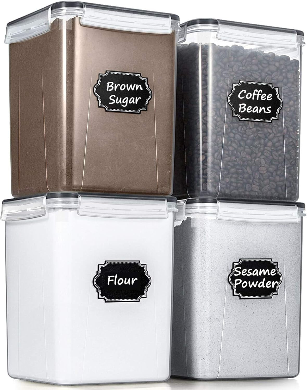 Large 5.2L (175oz) BPA-Free Airtight Food Storage Containers - Set of 4 for Flour, Sugar, and Baking Supplies with 20 Labels