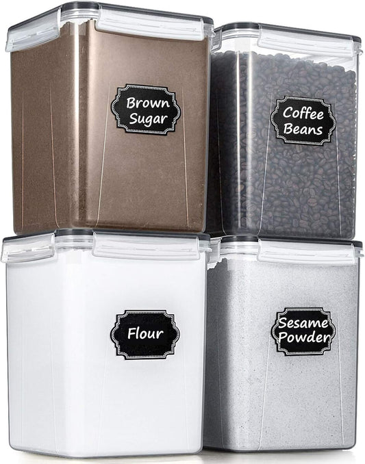 Large 5.2L (175oz) BPA-Free Airtight Food Storage Containers - Set of 4 for Flour, Sugar, and Baking Supplies with 20 Labels