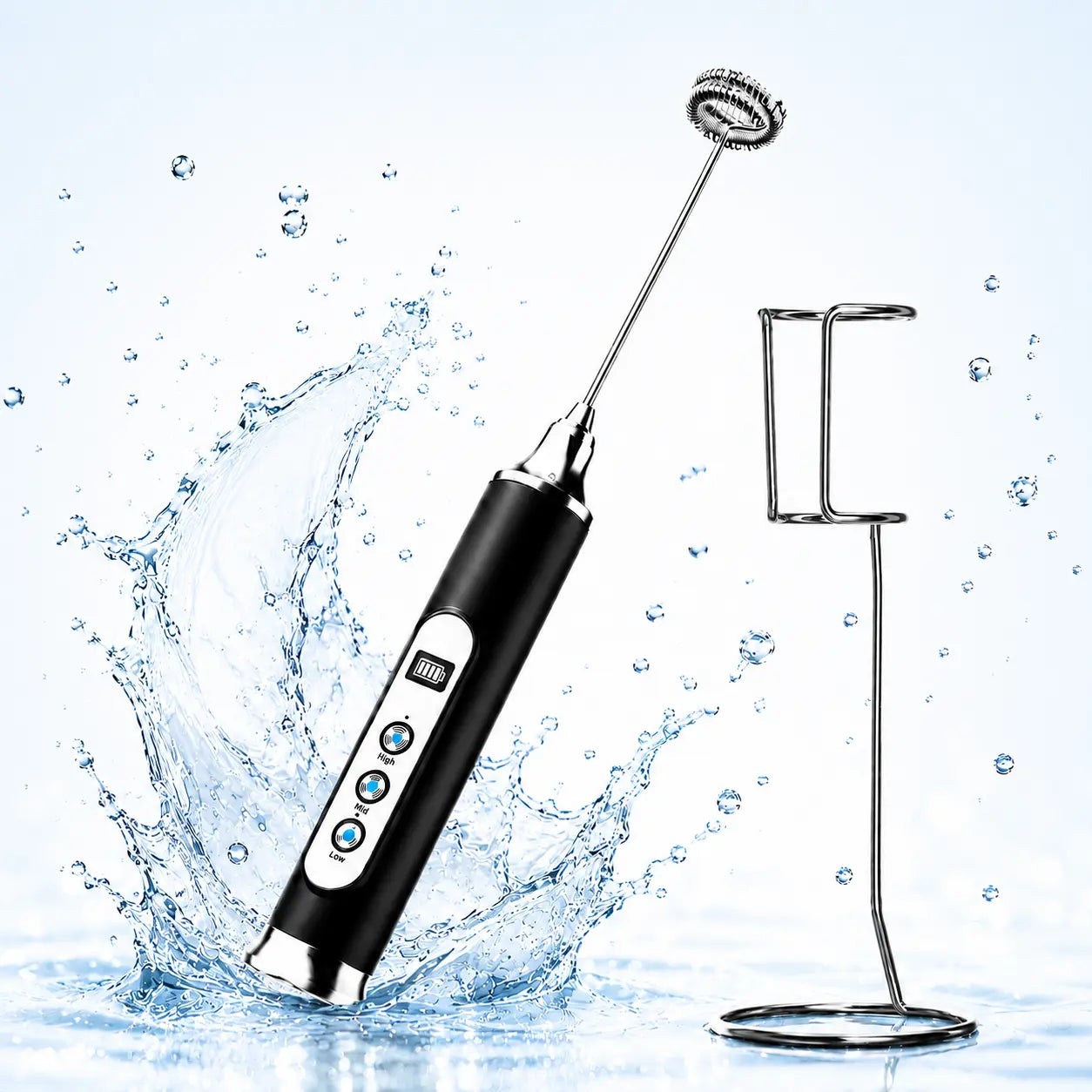 ODIFORGO Advanced IPX6 Waterproof Rechargeable Milk Frother with 3-Speed Settings, LED Display, and 3 Interchangeable Whisks for Coffee, Latte, Cappuccino, Matcha, Eggs, Cream, and Protein Shakes