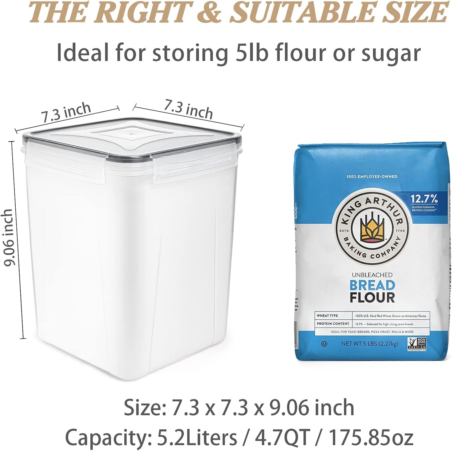 Large 5.2L (175oz) BPA-Free Airtight Food Storage Containers - Set of 4 for Flour, Sugar, and Baking Supplies with 20 Labels