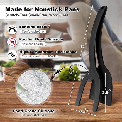 High Heat Resistant BPA-Free Silicone Spatulas and Tongs Set - Ideal Kitchen Utensils for Non-Stick Frying Pans, Perfect for Cooking Fish, Eggs, and Pancakes