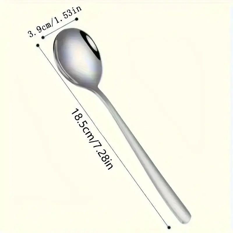 12-Piece Stainless Steel Korean Teaspoon Set, 7.28-Inch Durable Soup Spoons, Mirror-Polished and Dishwasher Safe Tableware, Ideal for Rice, Cream Soups, Desserts, and Oatmeal for Home and Restaurant Use