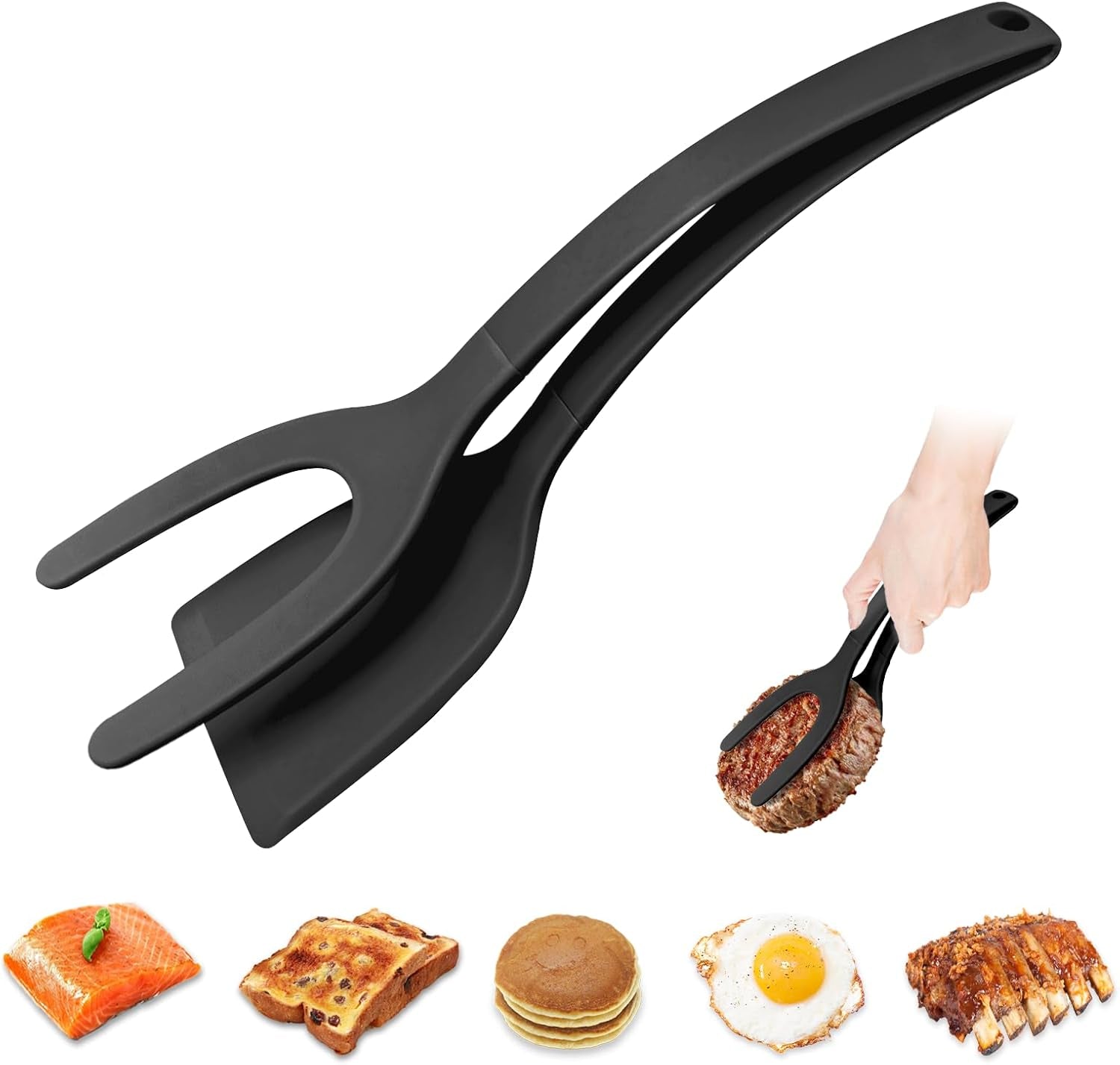 High Heat Resistant BPA-Free Silicone Spatulas and Tongs Set - Ideal Kitchen Utensils for Non-Stick Frying Pans, Perfect for Cooking Fish, Eggs, and Pancakes
