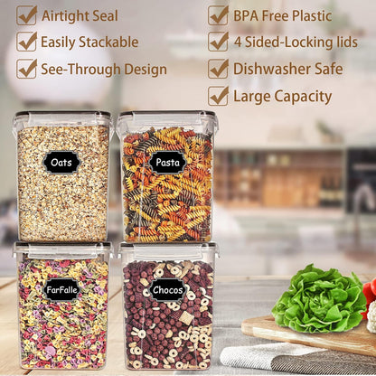 Large 5.2L (175oz) BPA-Free Airtight Food Storage Containers - Set of 4 for Flour, Sugar, and Baking Supplies with 20 Labels