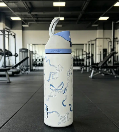 Owala 32 oz Coquette Blue Bow Insulated Stainless Steel Water Bottle - Leakproof Travel Mug with 24-Hour Cold Retention, Elegant Portable Flask for Summer Use