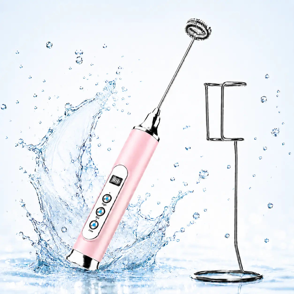 ODIFORGO Advanced IPX6 Waterproof Rechargeable Milk Frother with 3-Speed Settings, LED Display, and 3 Interchangeable Whisks for Coffee, Latte, Cappuccino, Matcha, Eggs, Cream, and Protein Shakes